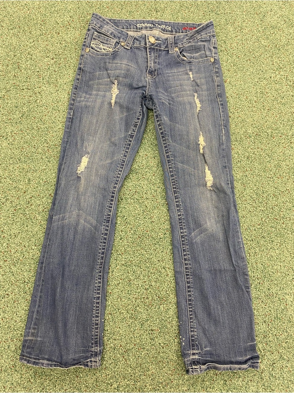 Cowgirl Tuff Distressed Straight-Leg Blue Jeans